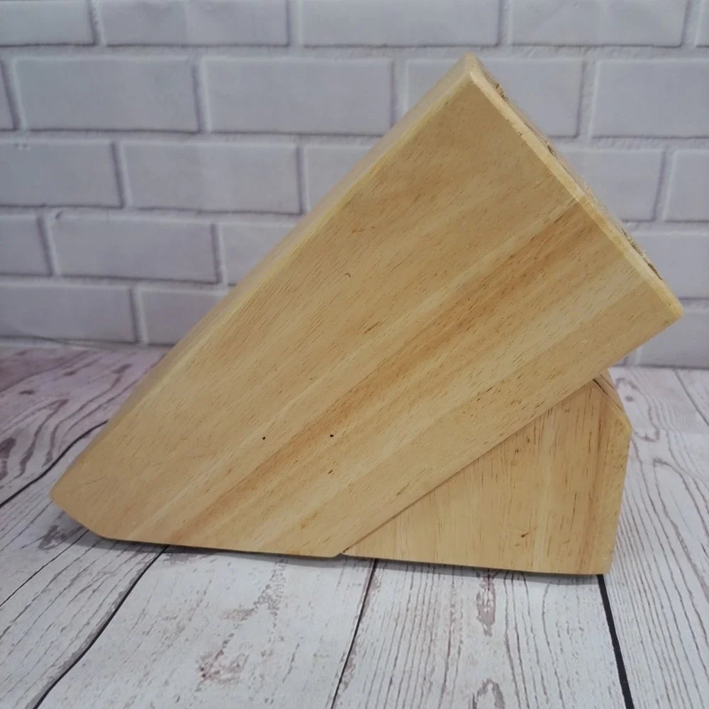 Kitchen Knife Block Wood Butcher Block Style 14 Slots Cutters Sharpener Steak 9